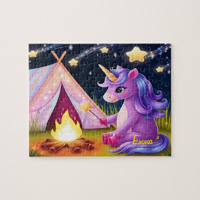 Kawaii Unicorn Camping Under Starry Sky Jigsaw Puzzle (Horizontal)