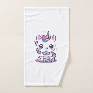 Kawaii Unicorn eating Ramen Noodle Soup Cute Graph Hand Towel
