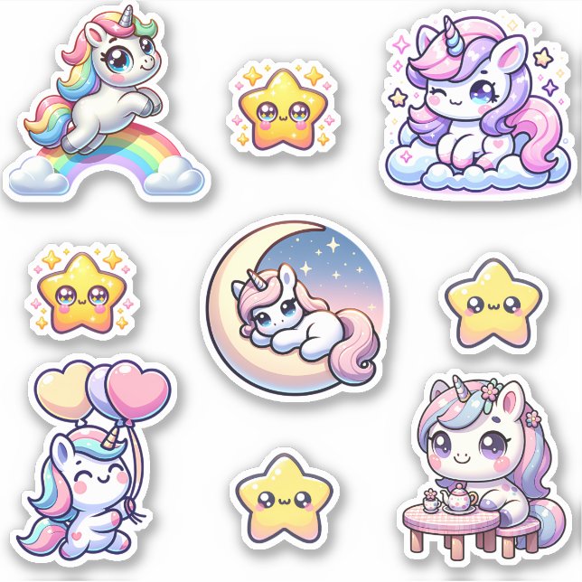 Kawaii Unicorn Fantasy Sticker Pack (Front)