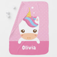 Kawaii Unicorn Girls Personalized Baby Blanket