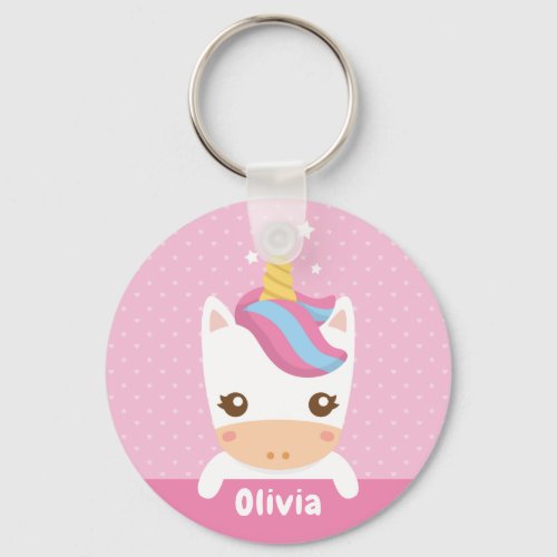 Kawaii Unicorn Girls Pink Personalized Keychain