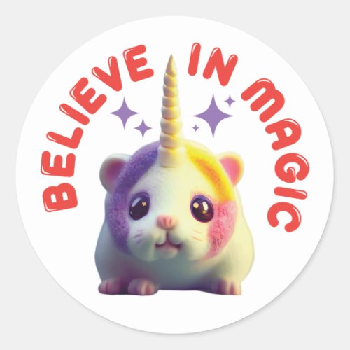 Kawaii Unicorn Hamster Believe In Magic Sticker