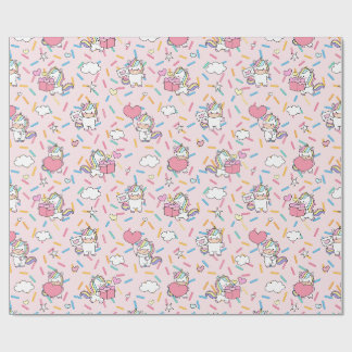 Kawaii Unicorn & Hearts Pattern on Pink Wrapping Paper