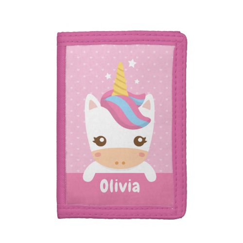Kawaii Unicorn Kids Pink Personalized Wallet
