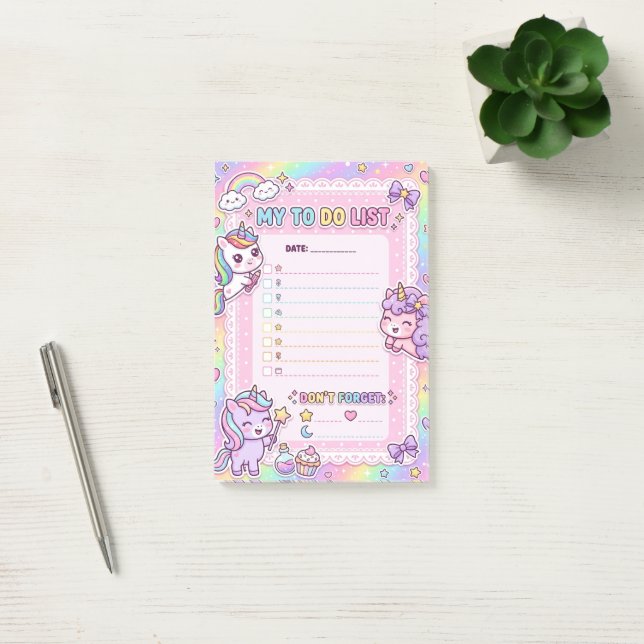 Kawaii Unicorn To-Do List Personalized Sticky Note (Office)