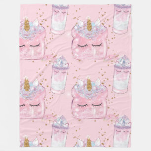 Kawaii Unicorn Toast & Milkshake – Pastel Fleece Blanket