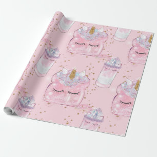 Kawaii Unicorn Toast & Milkshake – Pastel Wrapping Paper