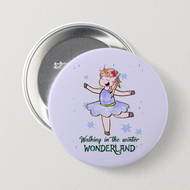 Kawaii Unicorn | Walking during Winter Button (Front & Back)