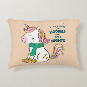 Kawaii Unicorn Winter and Hoodies Accent Pillow