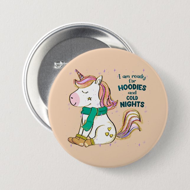 Kawaii Unicorn | Winter and Hoodies Button (Front & Back)