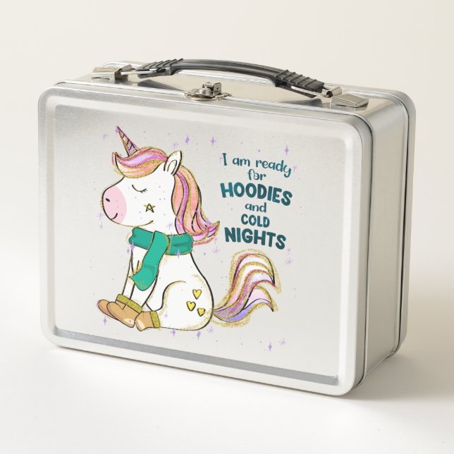 Kawaii Unicorn | Winter and Hoodies Metal Lunch Box (Front)