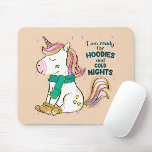 Kawaii Unicorn Winter and Hoodies Mouse Pad