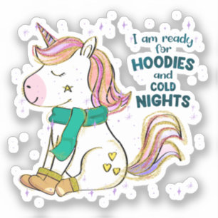 Kawaii Unicorn Winter and Hoodies Sticker
