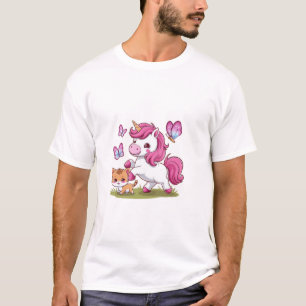Kawaii unicorn with cat and butterflies Long Sleev T-Shirt
