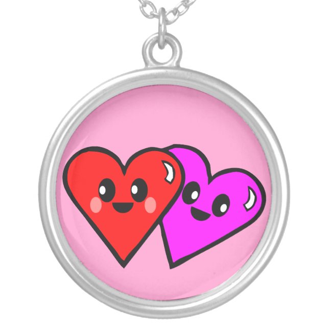 Kawaii Valentine Hearts Sterling Silver Necklace (Front)