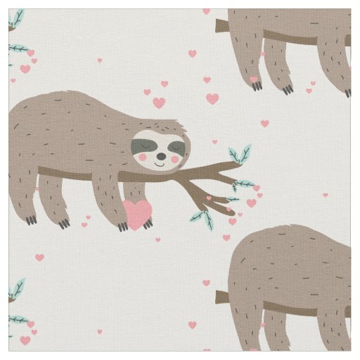 kawaii valentines day sloth hearts fabric