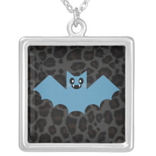 Kawaii Vampire Bat Black Leopard Print Necklace