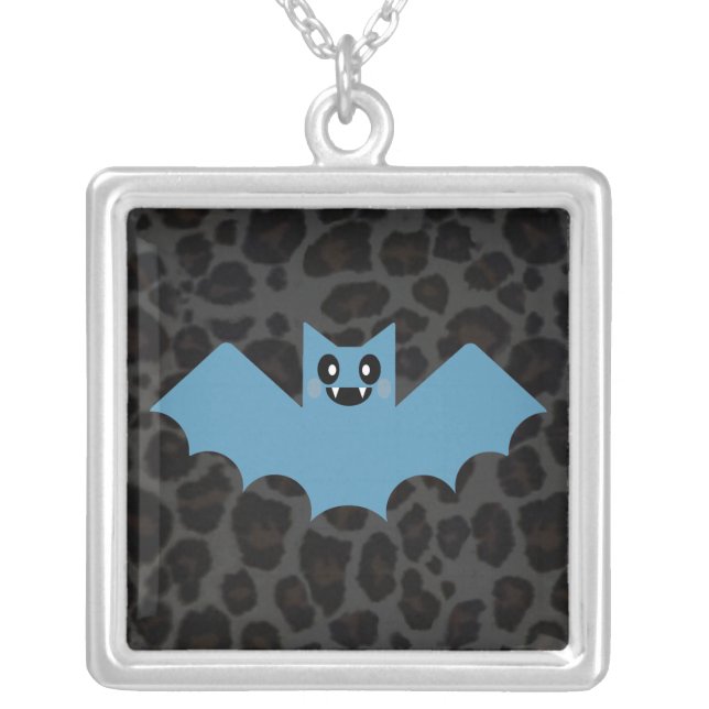 Kawaii Vampire Bat Black Leopard Print Necklace (Front)