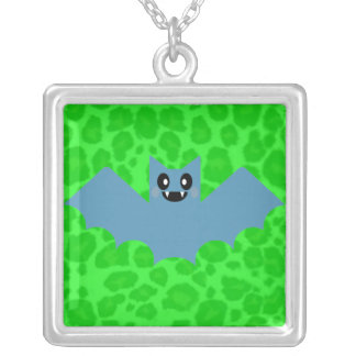 Kawaii Vampire Bat Green Leopard Print Necklace