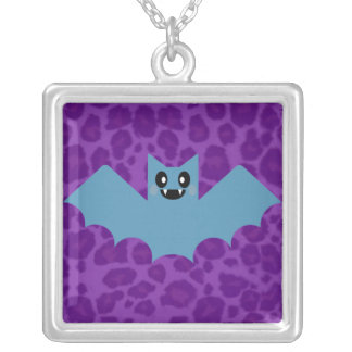 Kawaii Vampire Bat Purple Leopard Print Necklace