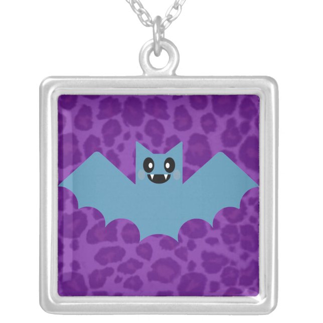 Kawaii Vampire Bat Purple Leopard Print Necklace (Front)