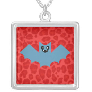 Kawaii Vampire Bat Red Leopard Print Necklace