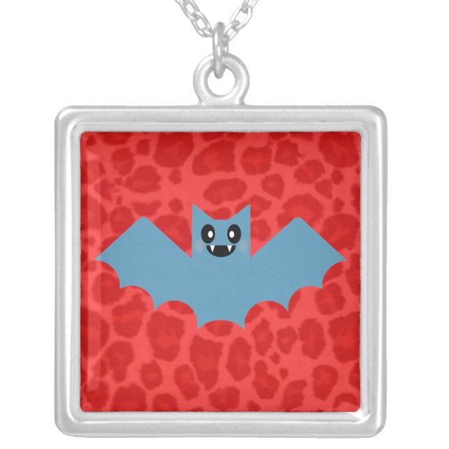 Kawaii Vampire Bat Red Leopard Print Necklace (Front)
