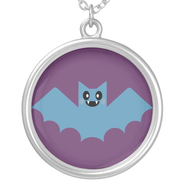 Kawaii Vampire Bat Sterling Silver Necklace (Front)