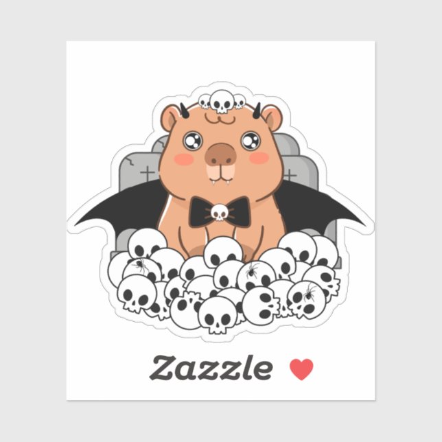 Kawaii Vampire Capybara - Spooky Graveyard Sticker (Sheet)