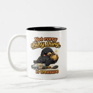 Kawaii Vintage Crow Illustration with Wise Quote Two-Tone Coffee Mug