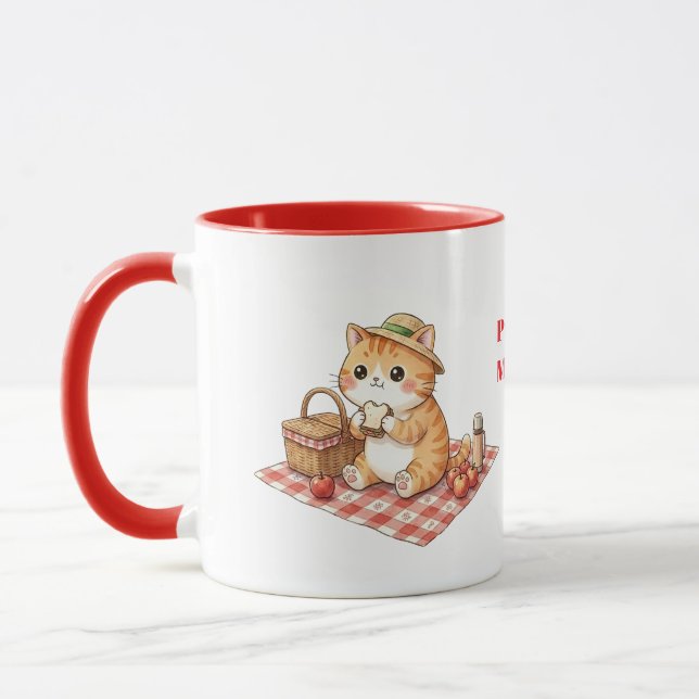 Kawaii Vintage Ginger Cat Picnic  Mug (Left)