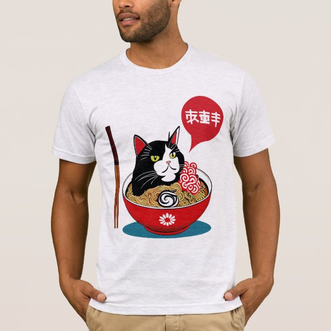 Kawaii Vintage Style Japenese Ramen Cat T-Shirt (Front)