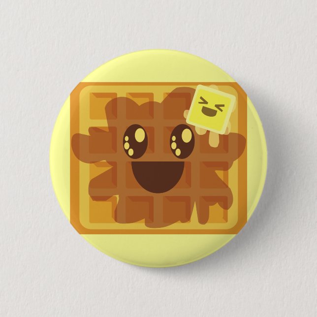 kawaii waffle butter & maple syrup breakfast pinback button (Front)