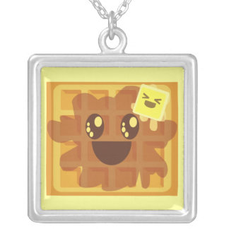 Kawaii Waffle & Butter Sterling Silver Necklace