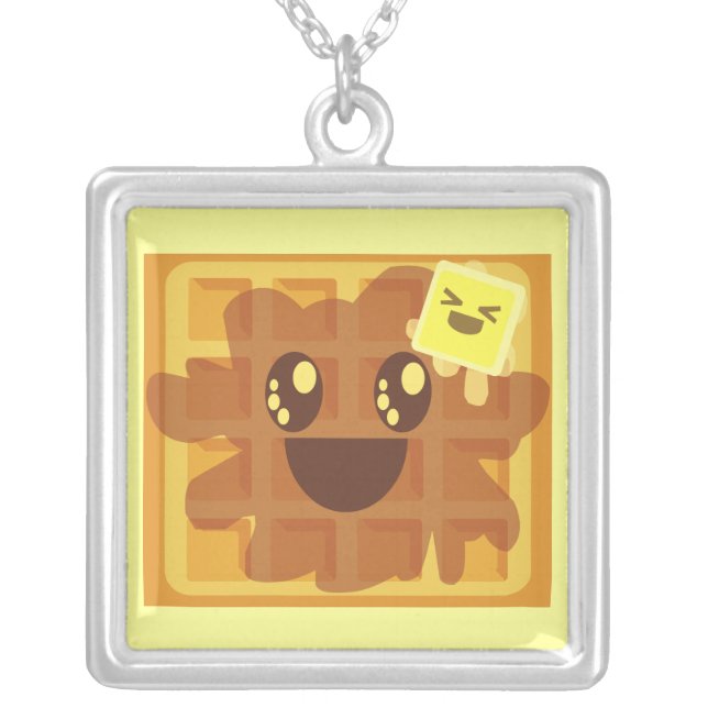 Kawaii Waffle & Butter Sterling Silver Necklace (Front)