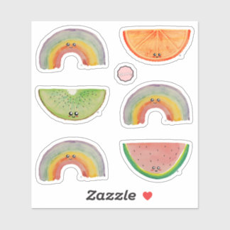 Kawaii Watercolor Fruits and Rainbows Colourful Sticker