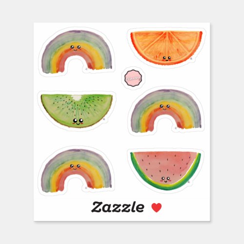 Kawaii Watercolor Fruits and Rainbows Colourful Sticker