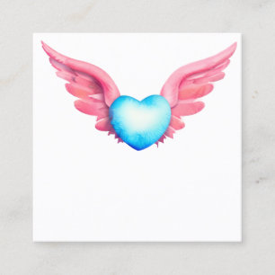 Kawaii Watercolor Heart with Wings Square Business Card