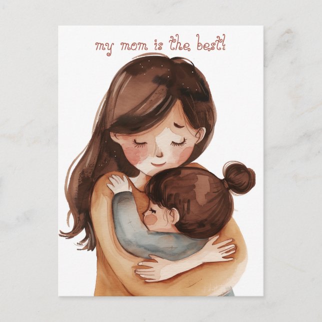Kawaii Watercolor Mom and Daughter Postcard (Front)