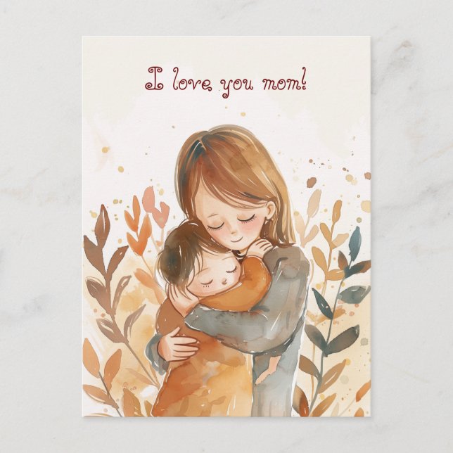 Kawaii Watercolor Mom and Daughter Postcard (Front)