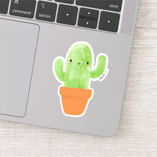 kawaii watercolor potted cactus botanical sticker