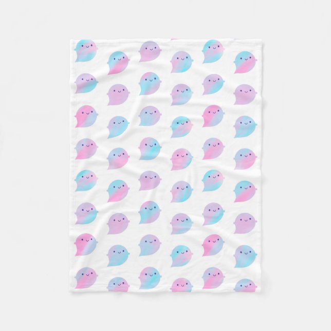 Kawaii Watercolour Ghosts (Unicorn) Fleece Blanket (Front)