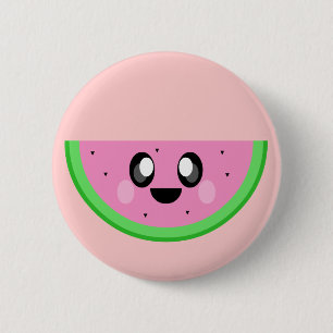 kawaii watermelon cute happy face pinback button