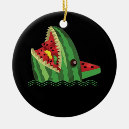 Kawaii Watermelon Shark Fin Family Summer Vacation Ceramic Ornament