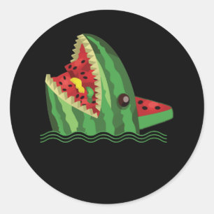 Kawaii Watermelon Shark Fin Family Summer Vacation Classic Round Sticker