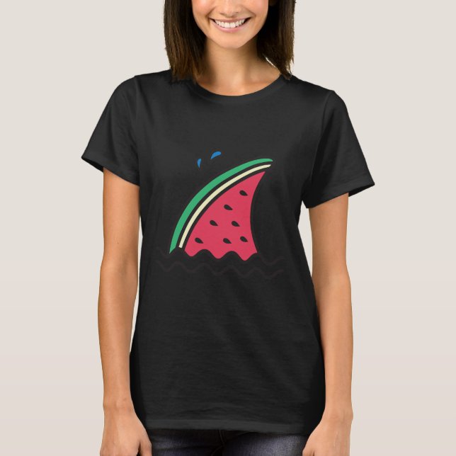 Kawaii Watermelon Shark Fin Funny Family Summer Va T-Shirt (Front)