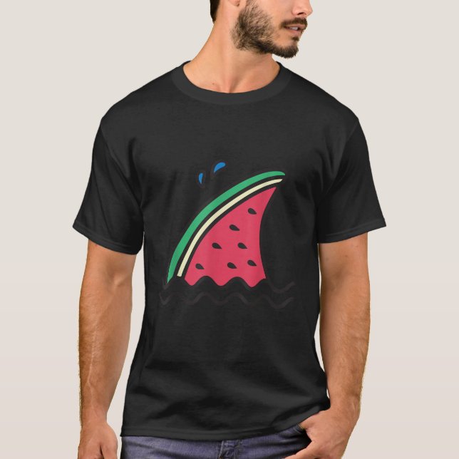 Kawaii Watermelon Shark Fin Funny Family Summer Va T-Shirt (Front)