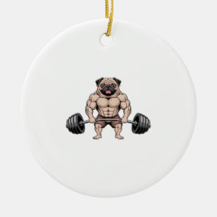Kawaii Weightlifting Muscular Pug Dog Lover Ceramic Ornament