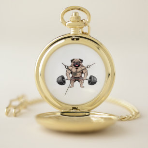 Kawaii Weightlifting Muscular Pug Dog Lover Pocket Watch