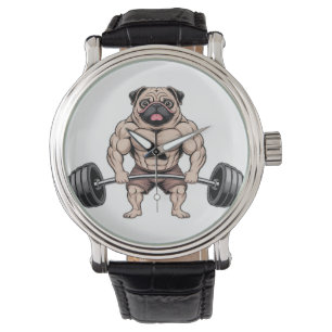 Kawaii Weightlifting Muscular Pug Dog Lover Watch